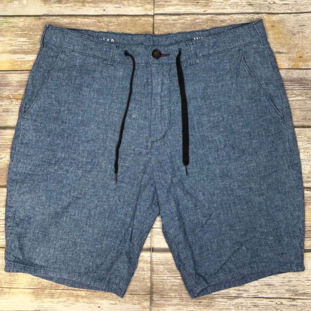 Bullhead Blue Chino Skinny Linen Blend Resortwear Drawstring Shorts‎ Mens Sz 33